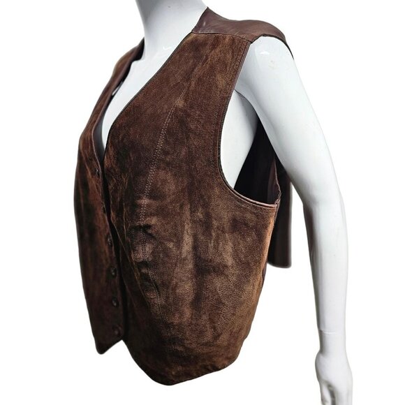 80s Marsh Landing Leather Vest Brown Suede Volup Womens 1X Rocker Biker Western - Picture 3 of 8